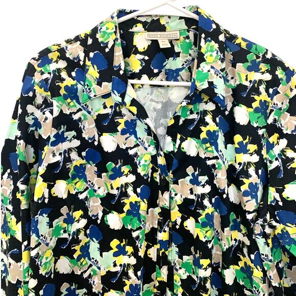 Dana Buchman Shirt XL Blue Button Up Floral 3/4 Sleeves Business Casual Office - Picture 5 of 8